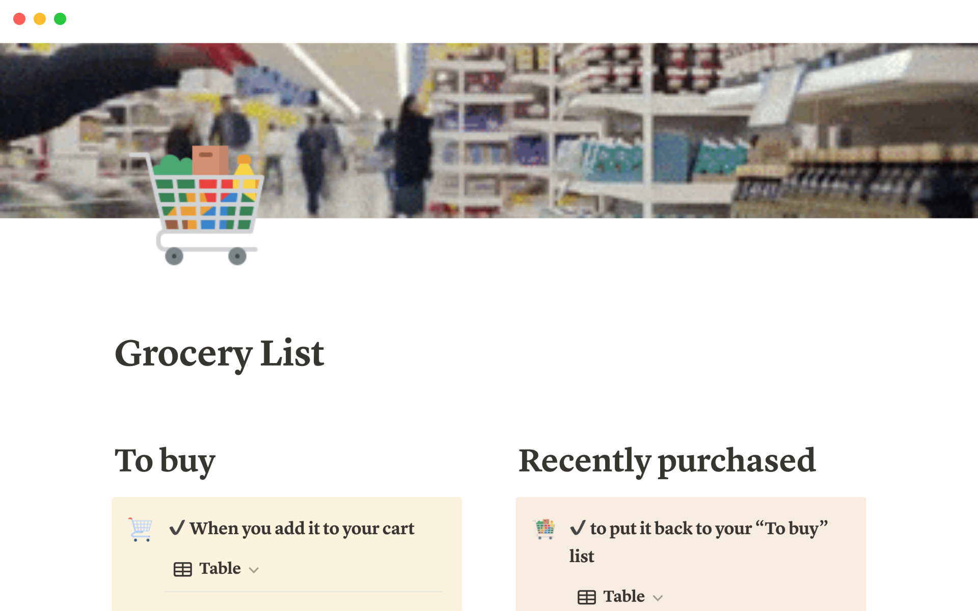 Notion Template Gallery Grocery List