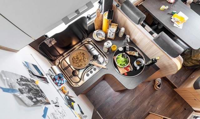 Kitchenette in a semi-integrated motorhome