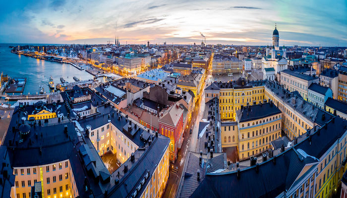 Coucher de soleil sur Helsinki en hiver, Finlande