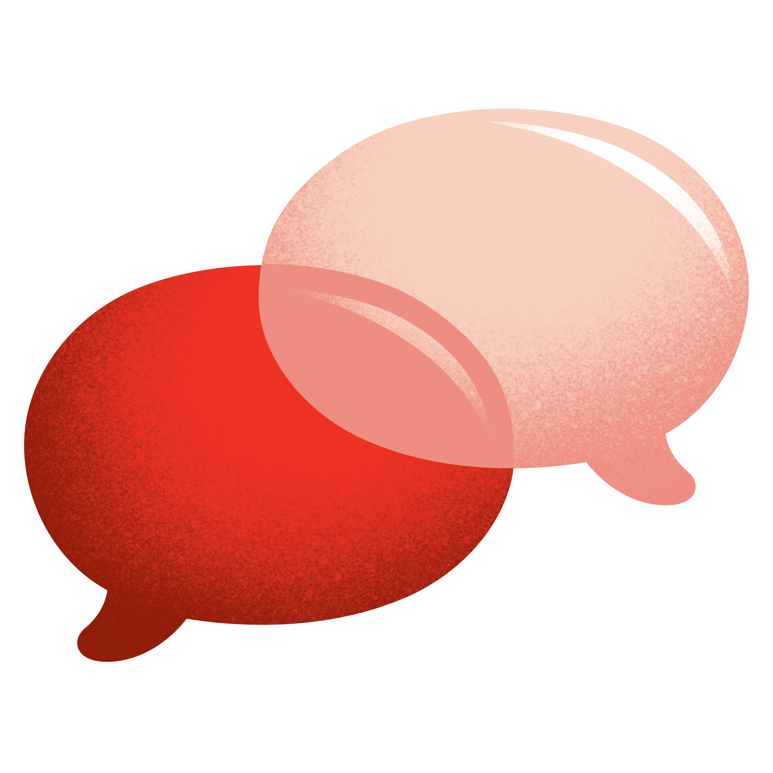 A red and pink conversation bubble icon