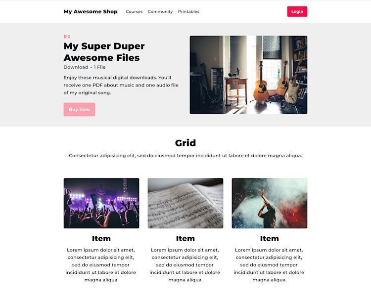 Example of Podia site selling digital download