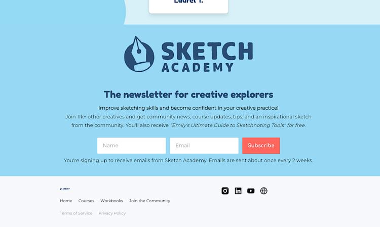 Emily Mills Sketch Academy sign up form