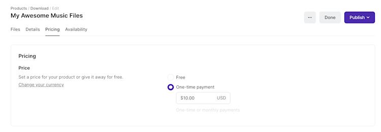 How to sell digital downloads from your own site: Podia add pricing
