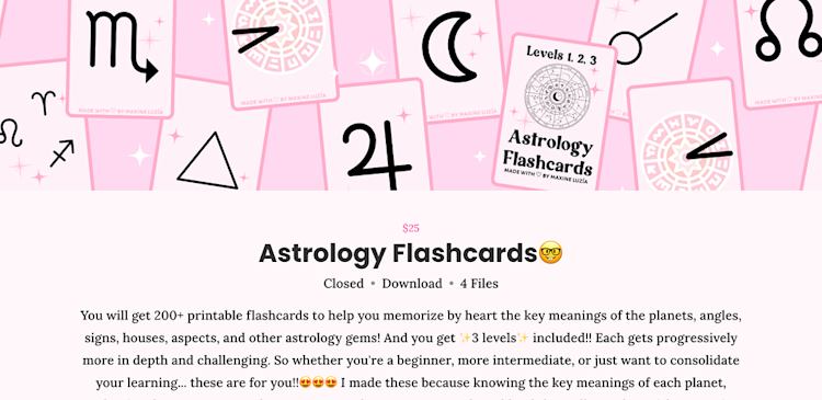 Maxine Luzia astrology flashcard printable