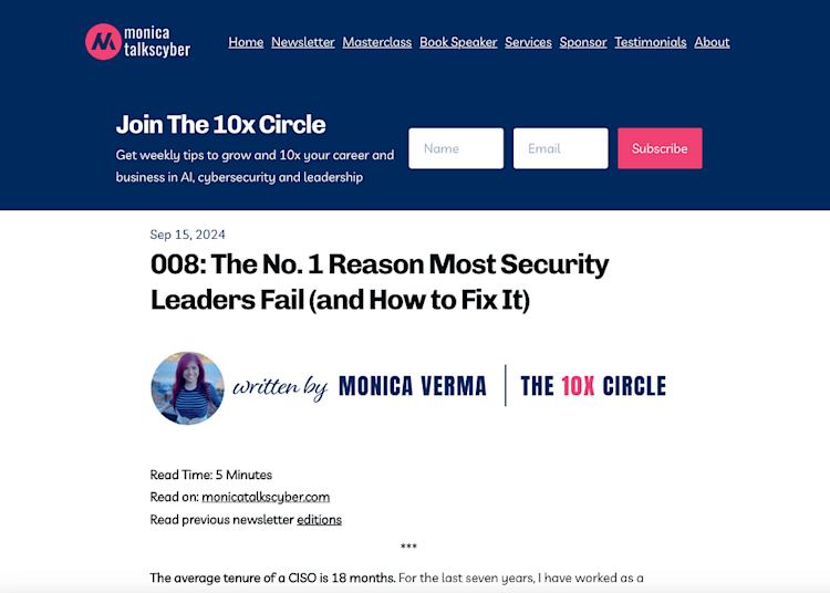 Monica Talks Cyber blog post email signup form