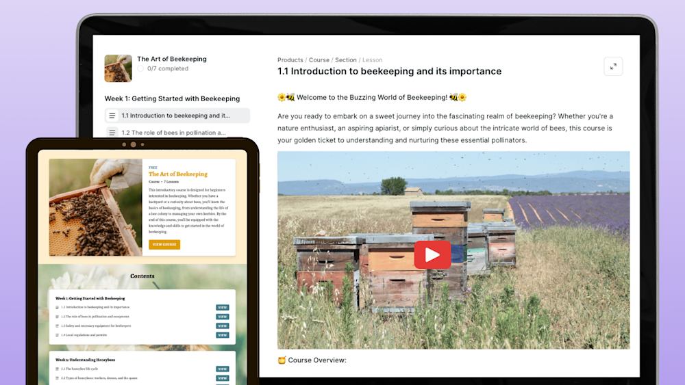 Example beekeeping course and landing page