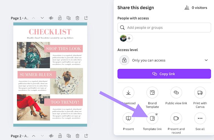 Share a template design in Canva