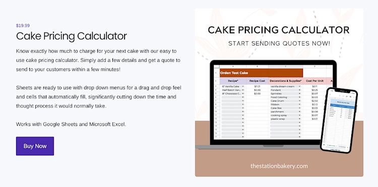 The Station Bakery cake pricing spreadsheet
