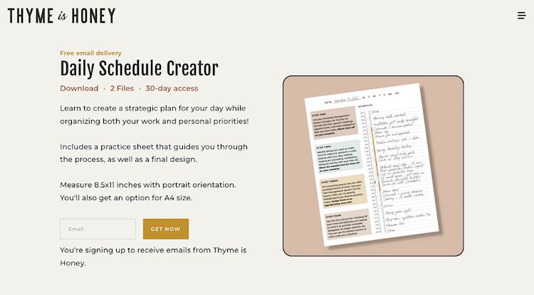 Thyme is Honey daily schedule printable
