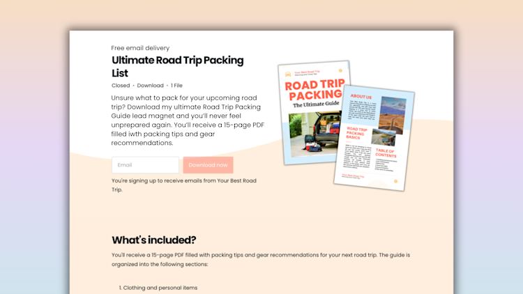 Lead magnet examples Road Trip example