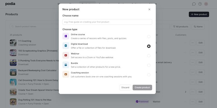 Add a digital download in Podia