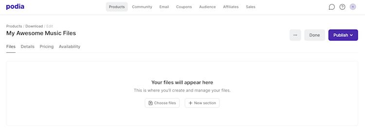 How to sell digital downloads from your website: Step 4 Podia