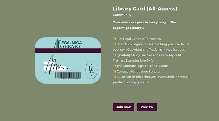 Legalmiga Library membership library card
