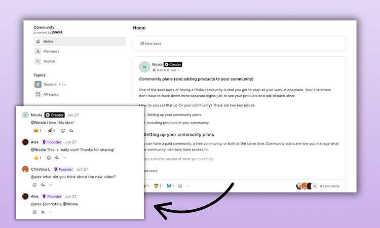 Podia community set up example