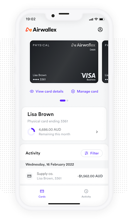 Screenshot of mobile device showing virtual debit card details