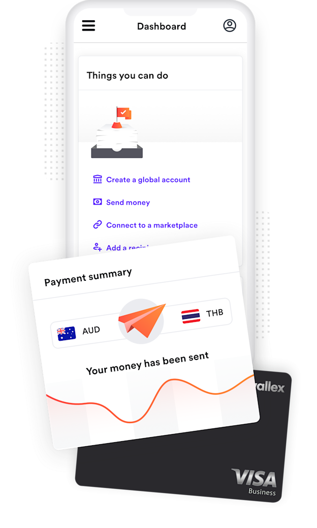 Airwallex platform portaying money being sent from Australia to Thailand