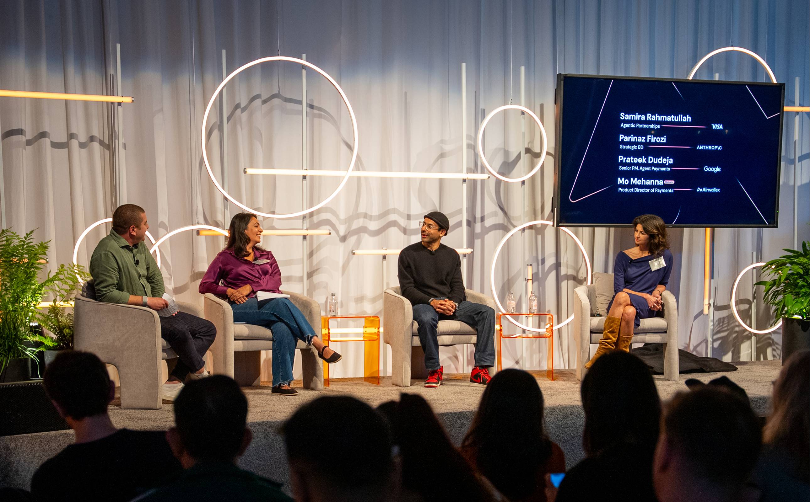 Airwallex Product Director of Payments Mo Mehanna (left) with Parinaz Firozi of Anthropic, Prateek Dudeja of Google, and Samira Rahmatullah of Visa at Airwallex’s Our Agentic Future panel discussion