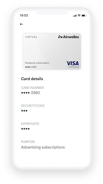 Mobile phone showing virtual visa card numbers on a screen