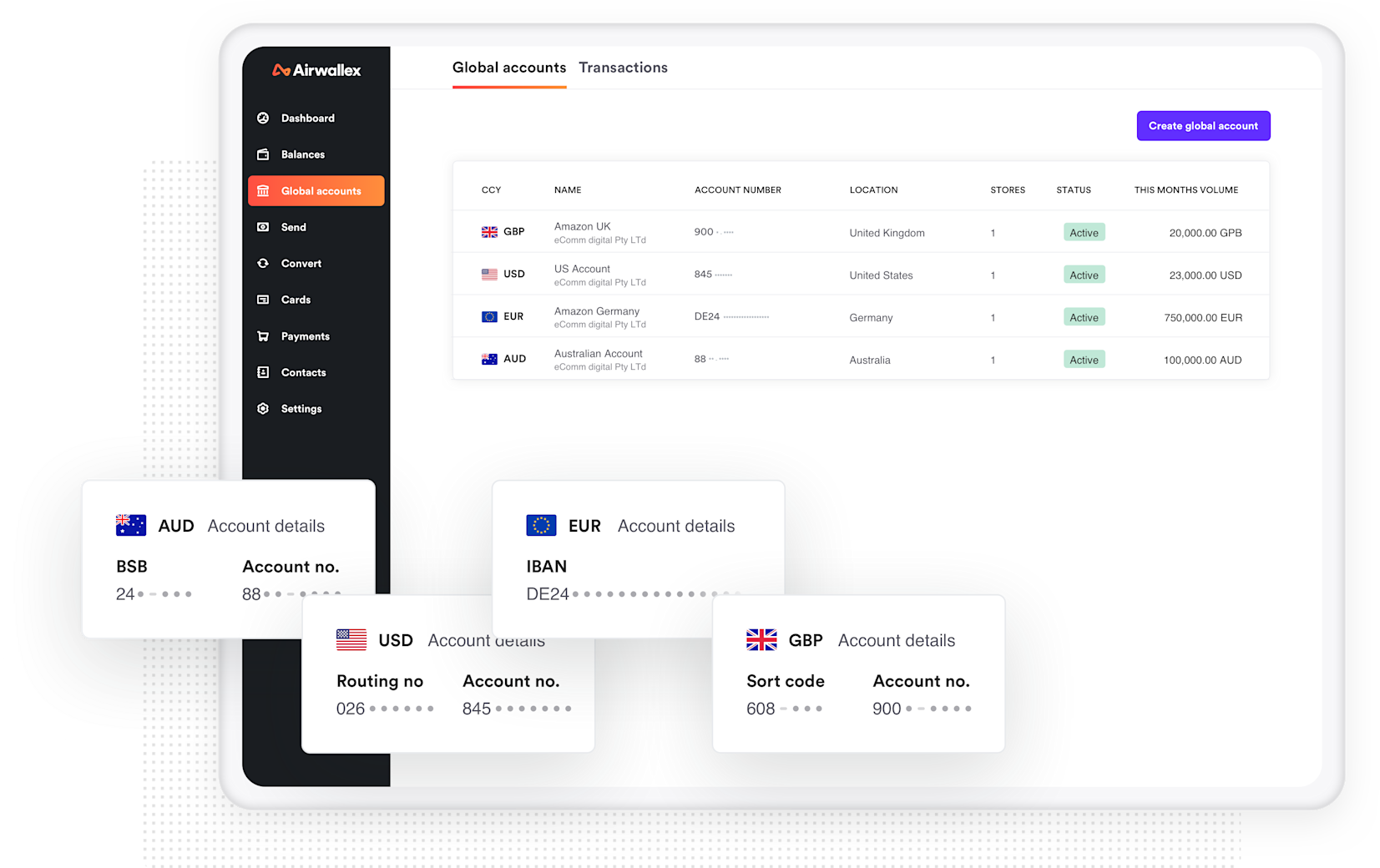 Foreign currency accounts in the Airwallex dashboard