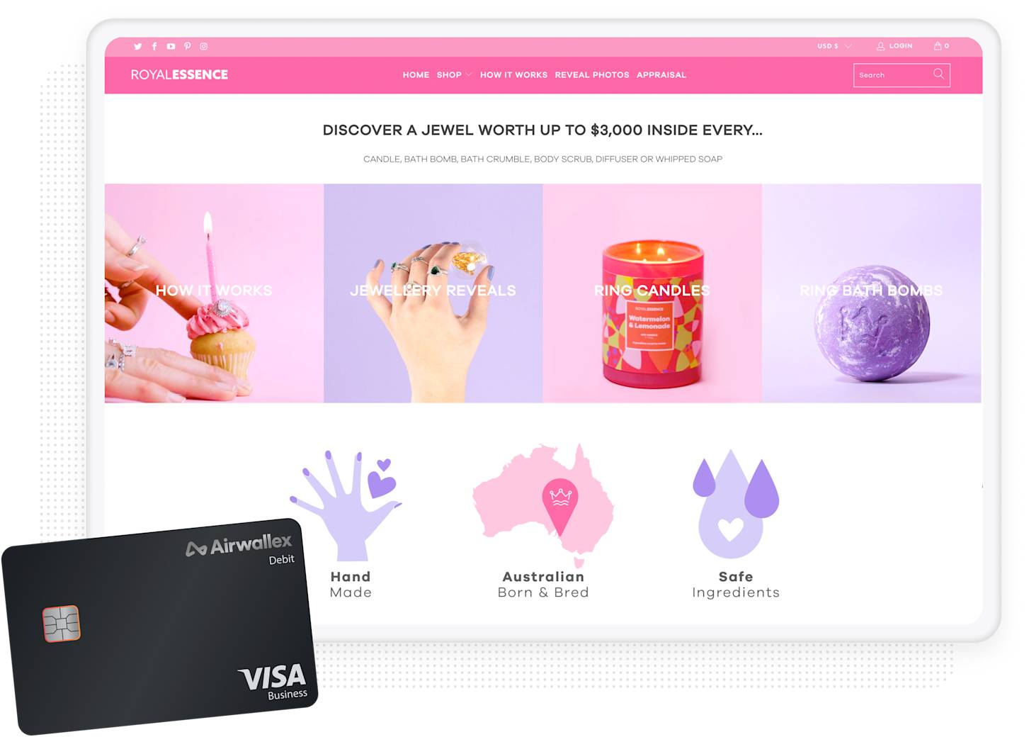 Close up image of Royal Essence jewelry from a ring bath bomb