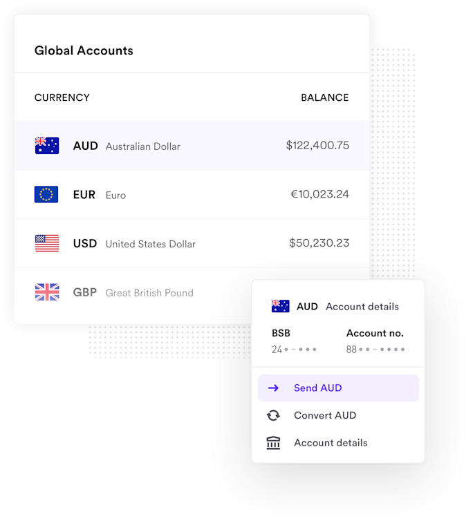 Multiple currencies held in a global account