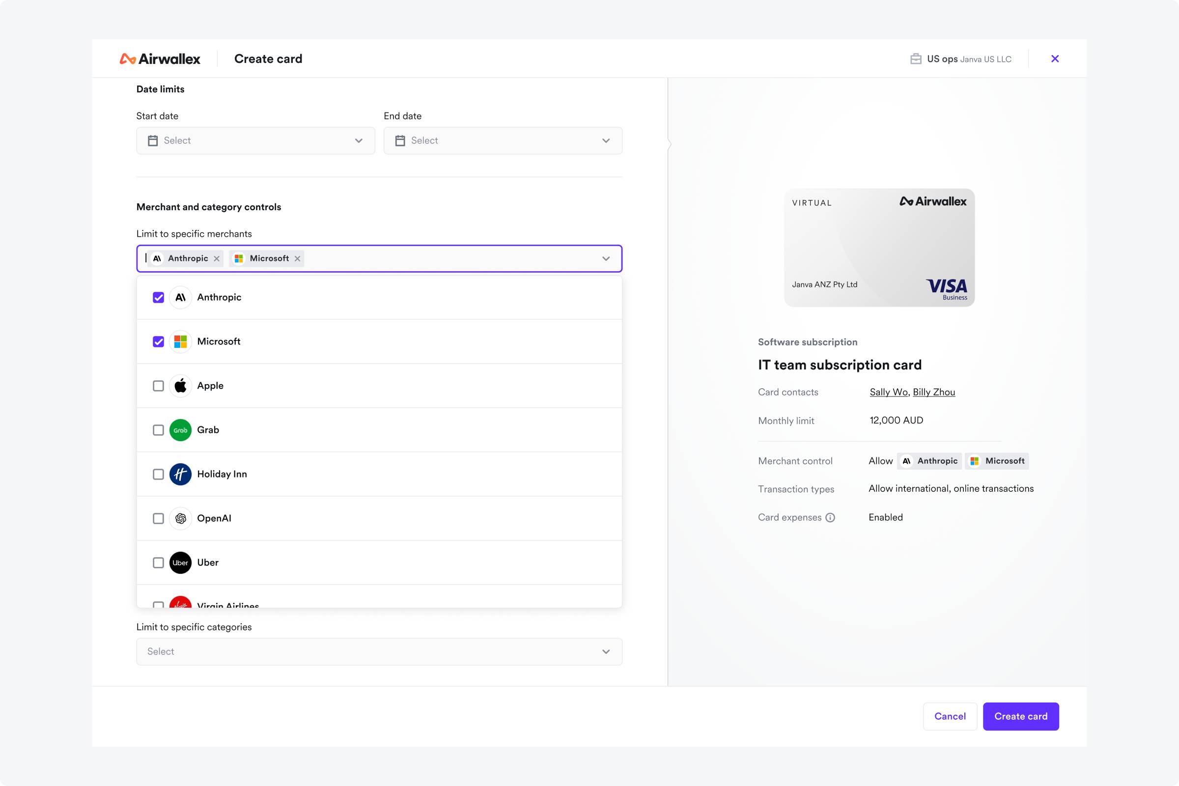 Spend merchant and category card controls
