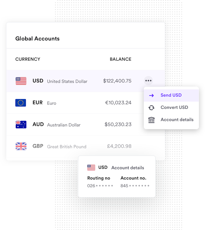 Multiple currencies holding funds in the Airwallex platform