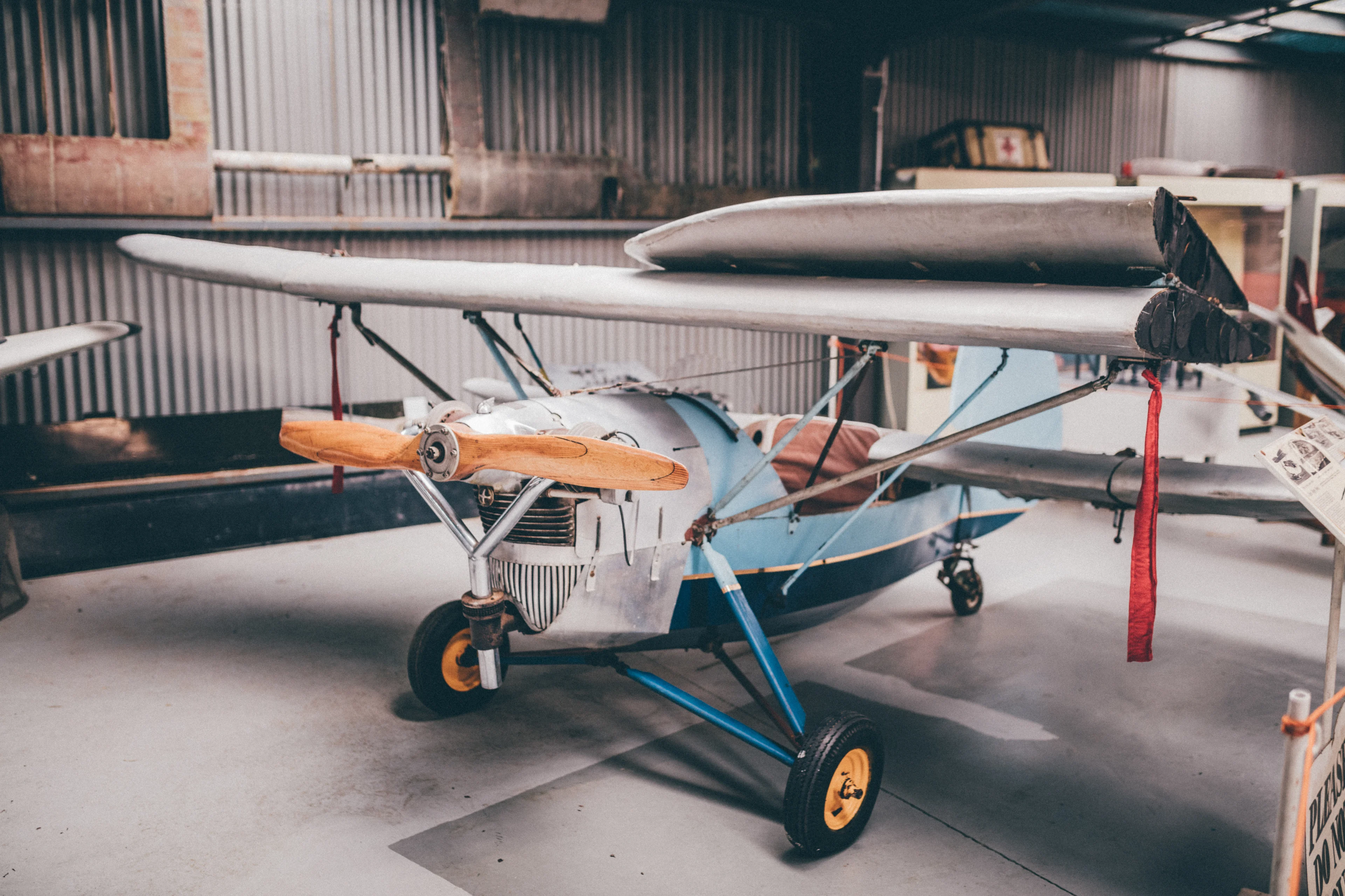 Light aircraft with folded wings at Ballarat Aviation Museum