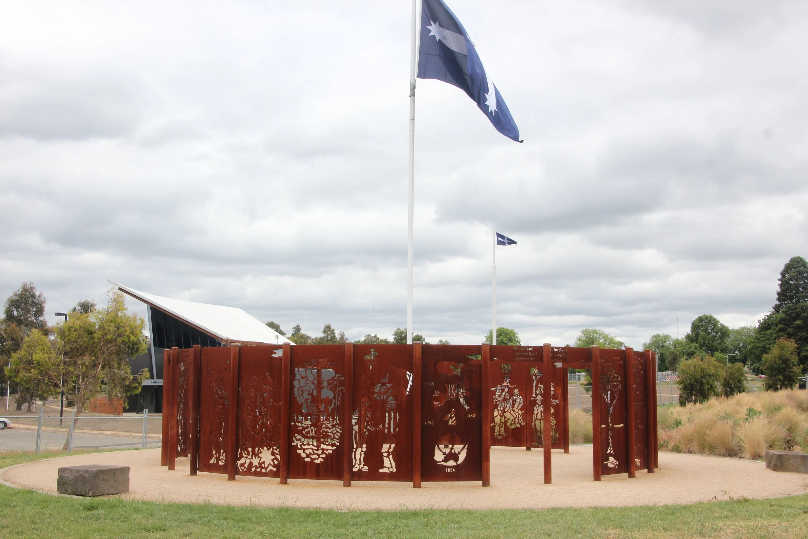 Eureka flag and sculpture at Ballarat's Eureka Centre