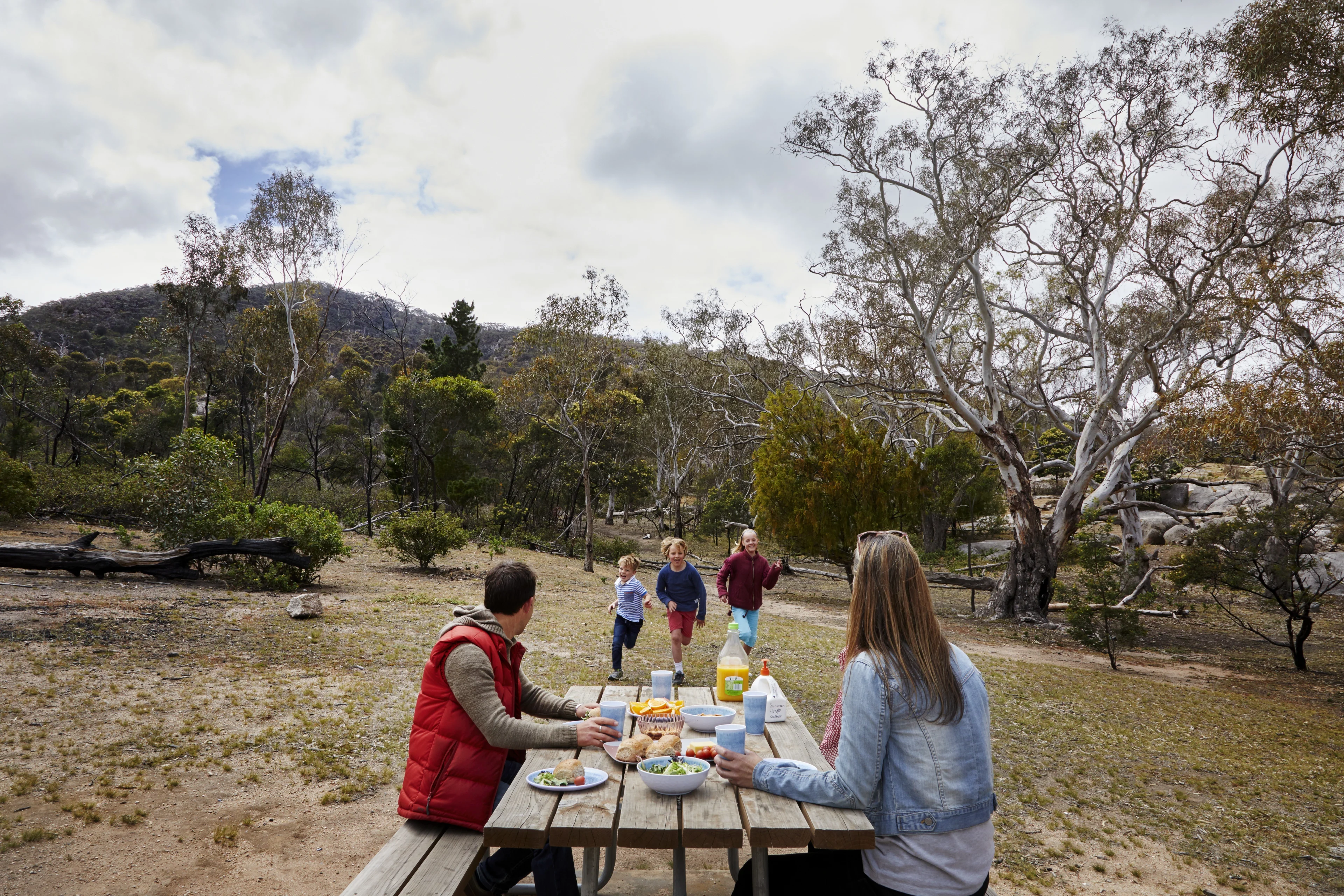 Family having a picnic at the You Yangs Regional Park, Victoria