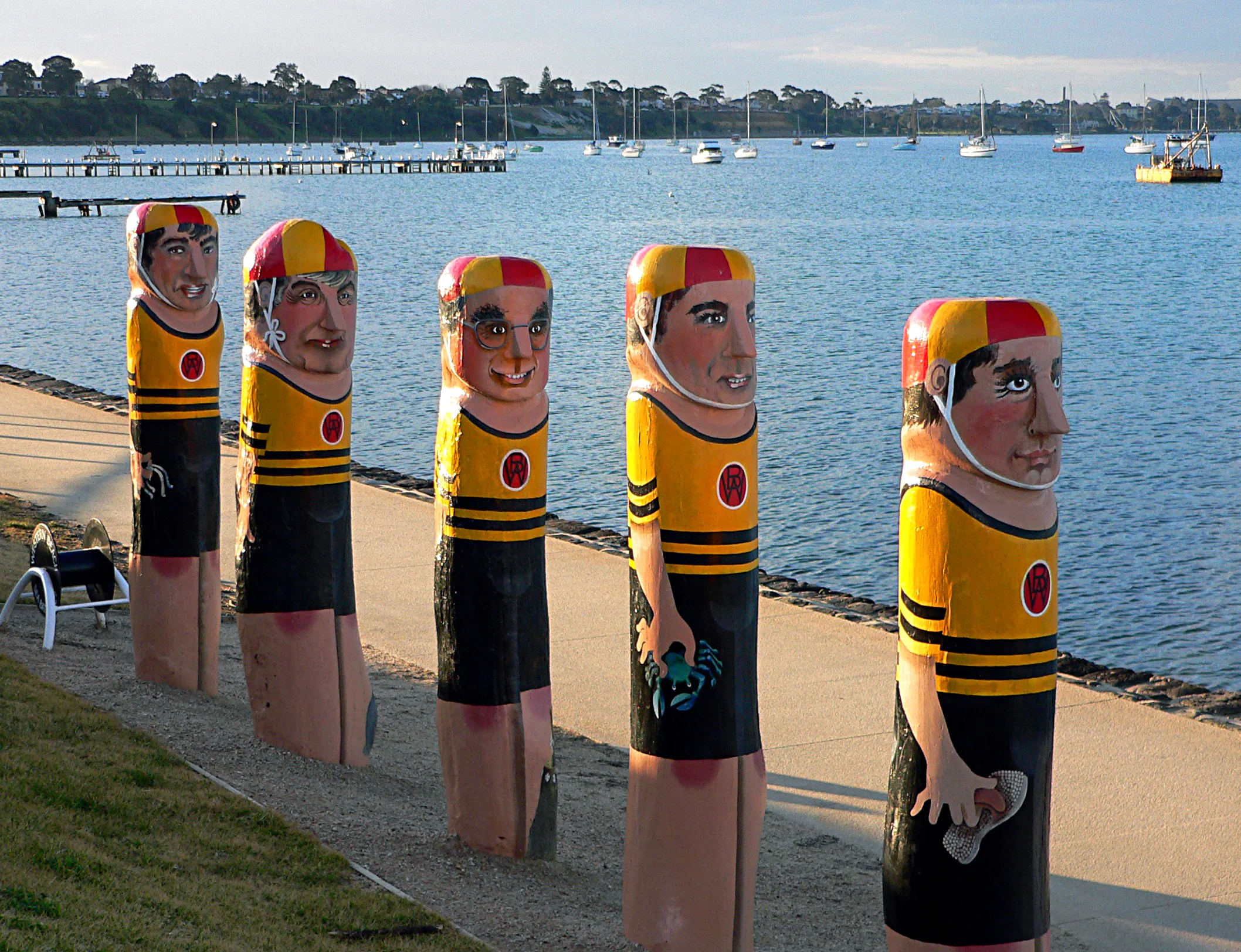 Bollards on the Geelong Bollards Trail along the Geelong Waterfront.