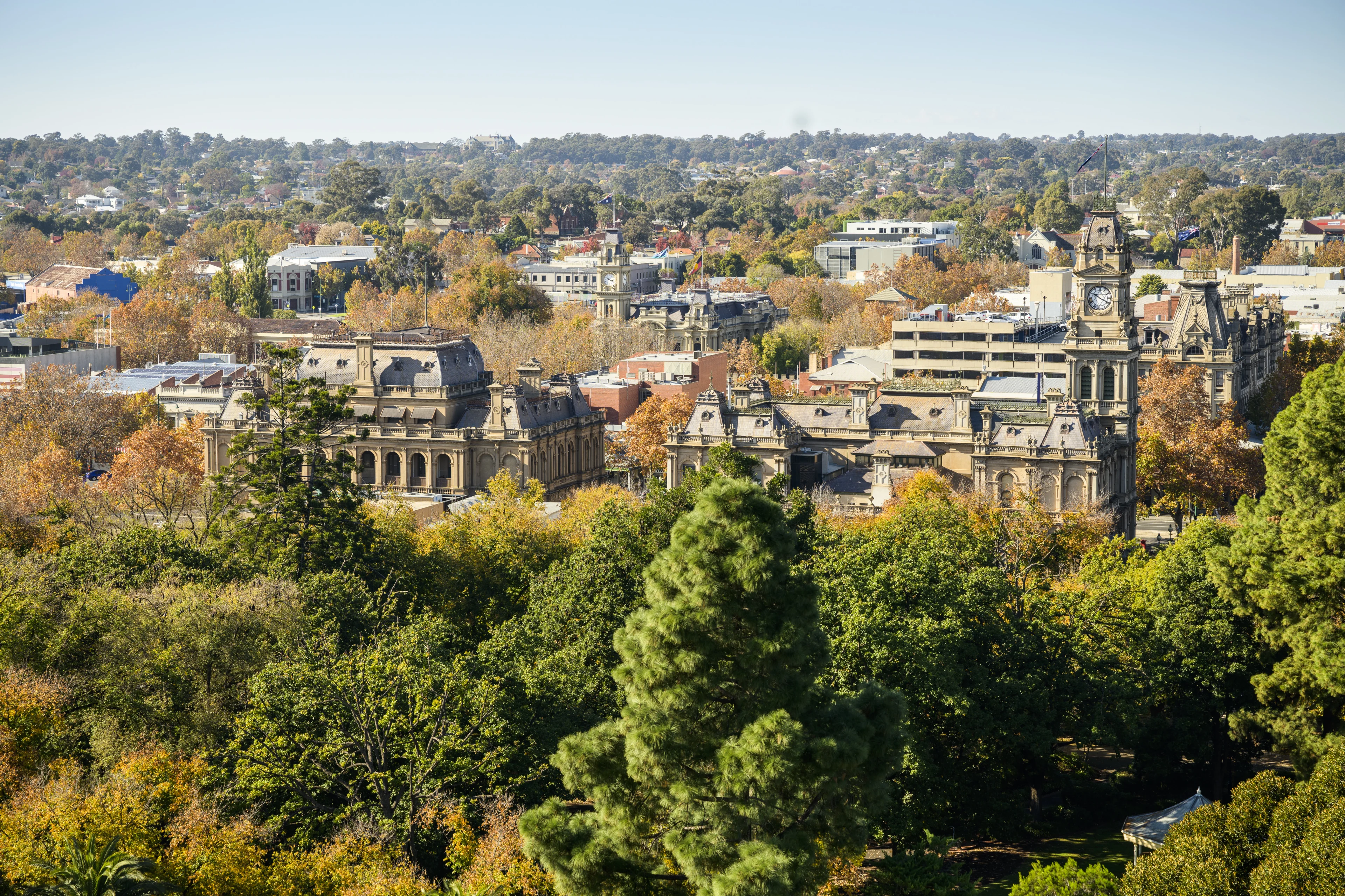 Panoramic view from the top of the poppet head lookout at Rosalind Park, Bendigo, Victoria.