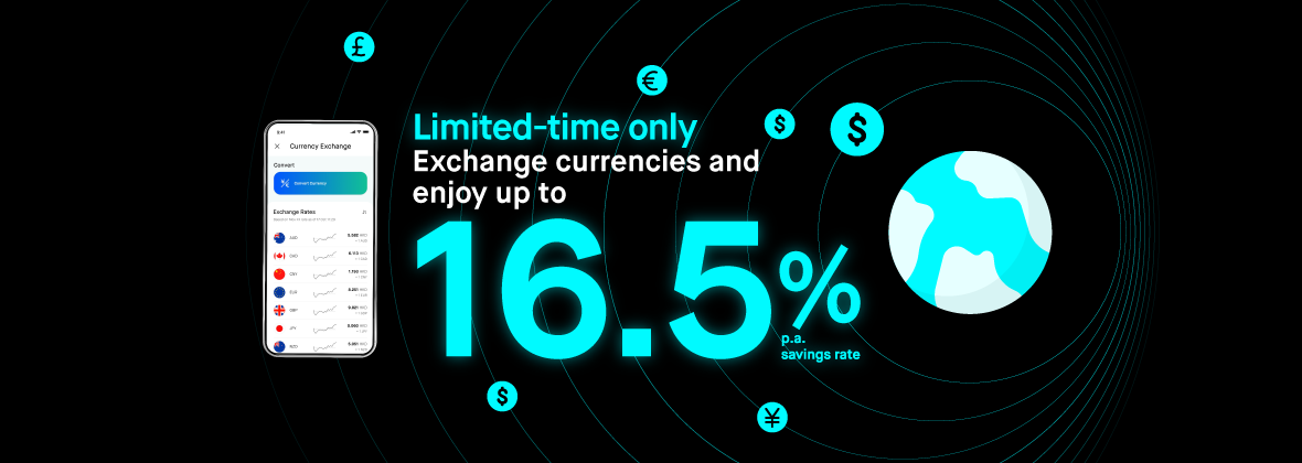 Get higher interest and rebate when you exchange more currencies!