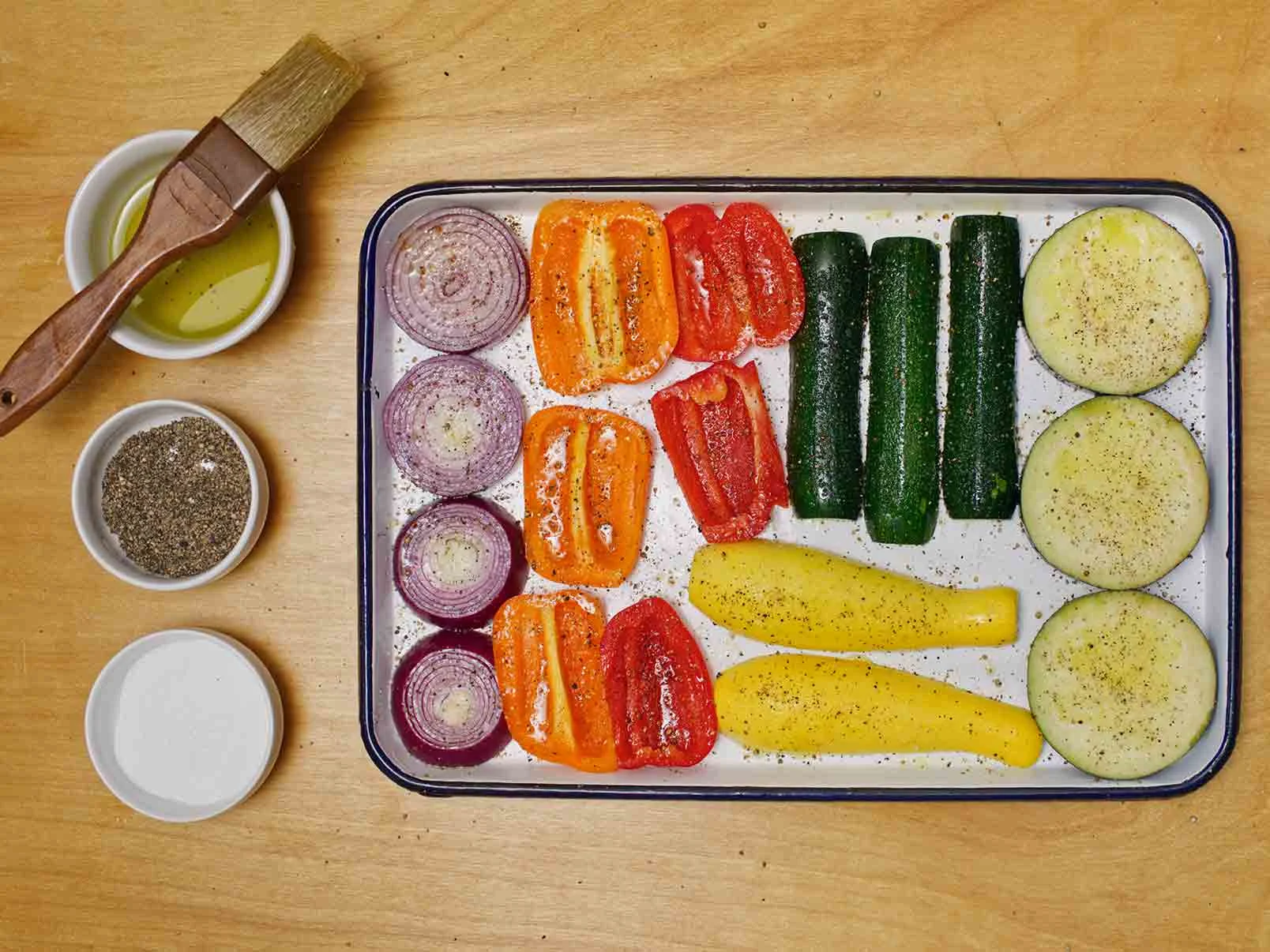 Eggplant, Onions, Squash, Bell Peppers and Zucchini - textblock image 0 for how-to-grilled-vegetables