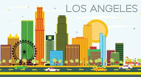 Los Angeles City Typography Design with Building Letters. Stock Vector