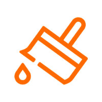 Orange pensel med färgdropp på vit bakgrund.