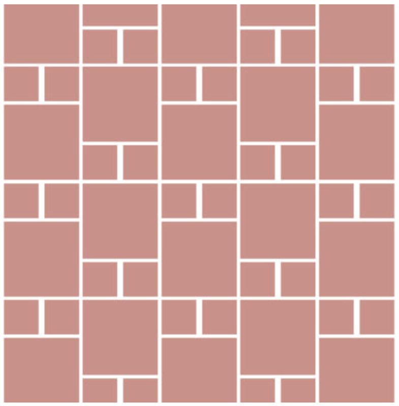 Rutnätsmönster av rosabeige fyrkanter med vita linjer och små rektanglar ovan och under
