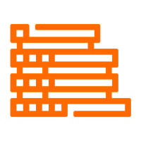 Orange abstrakt ikon med staplade, horisontella linjer i varierande längd