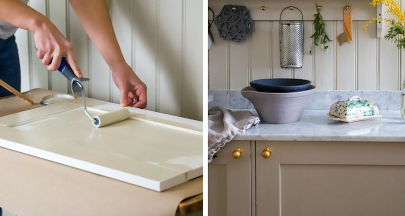 Köksluckorna på bilderna är målade i kulören #Lugn554 Lugn 554 från Beckers färg