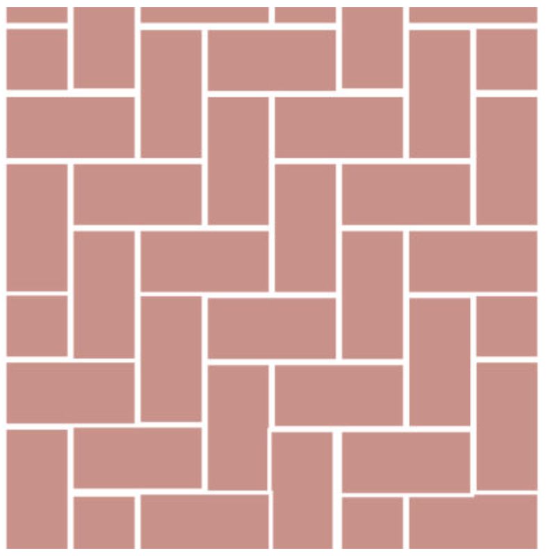 Terracottafärgade rektanglar i flätat mönster på vit bakgrund.