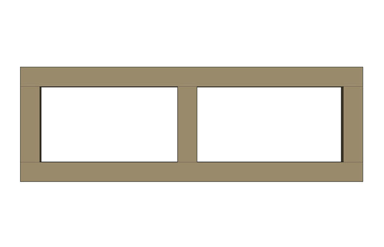 Beigebrun träram med två vita, jämnstora rektanglar sida vid sida