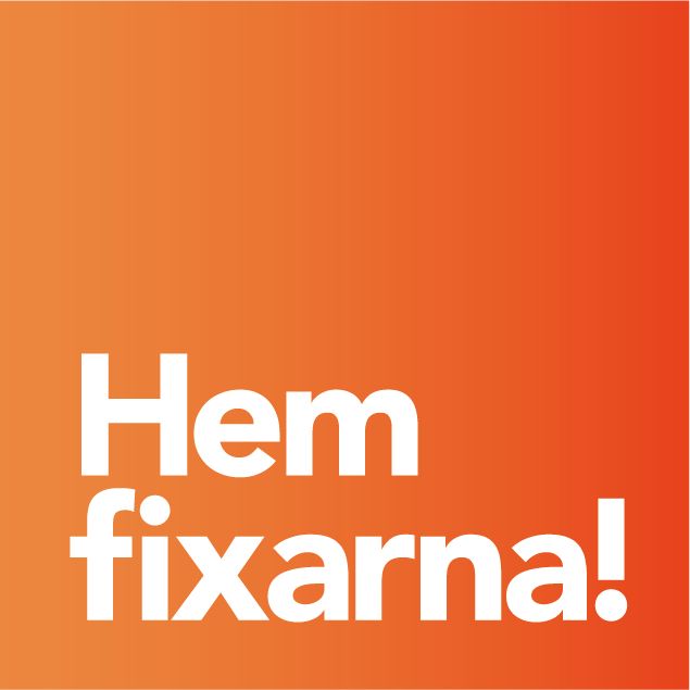 Bilden visar en orange bakgrund med vit text: "Hem fixarna!" – troligen en reklam- eller logotypbild för ett företag inom hemservice eller support.