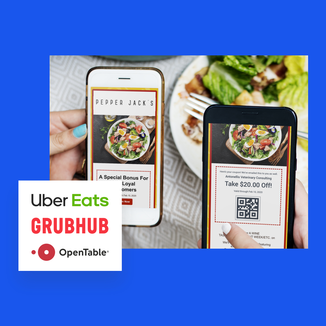 Image of mobile devices showing restaurant apps