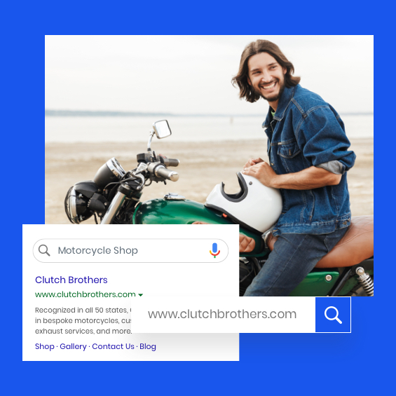 Image of a business listing with a man on a motorcycle