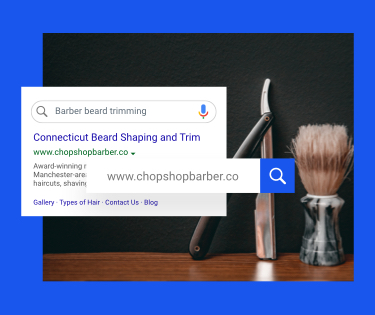 Beauty listing of a website with barber shop tools in background