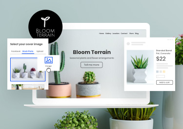 laptop display of a website with plants