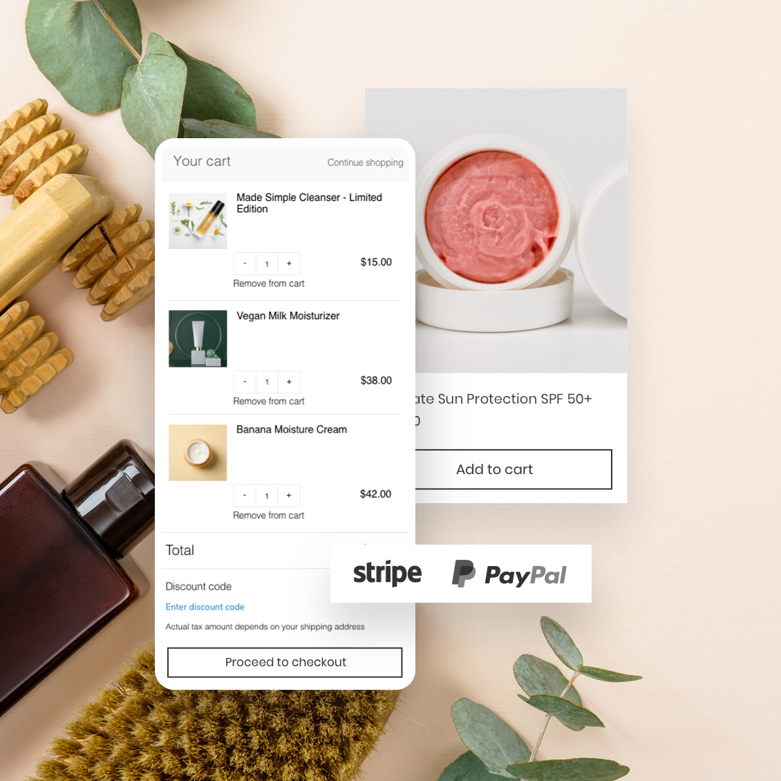 Ecommerce Beauty Website showing an online shopping cart with items