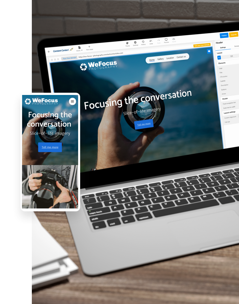 An example of a photography website shown in the Website Builder