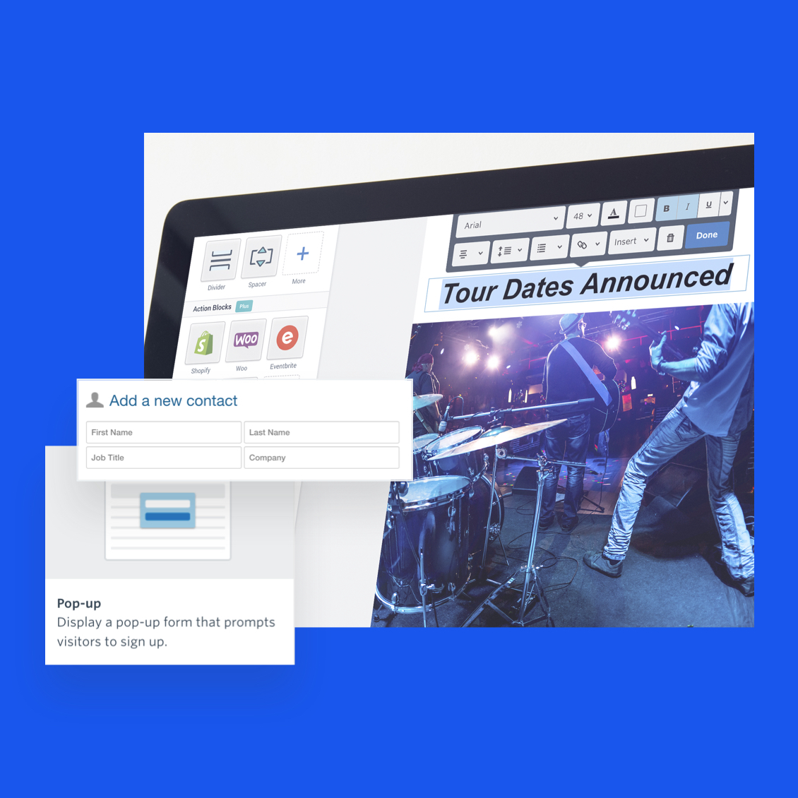 Image of a music website showing tour dates and subscription tools