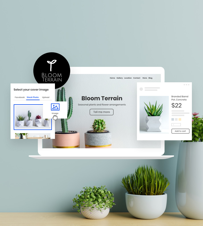 laptop display of a website with plants